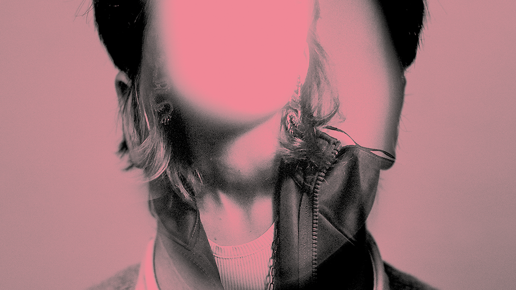 Featureless face merging into one another with pink duotone 